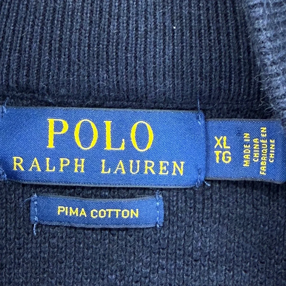 Polo Ralph Lauren Mens XL Navy Blue Pima‎ Cotton Quarter Zip Mock Neck Sweater